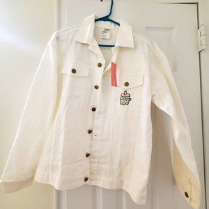 Pusheen Cat Bobasheen Sring 2023 Pusheen Box White Denim Jacket Size Small NWT